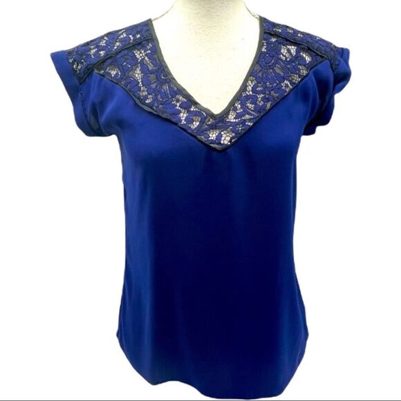 Express Blue/Black Lace Blouse X-SMALL - Picture 1 of 12
